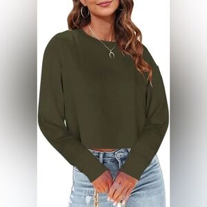 Forever 21 Green Cropped Asymmetrical Sweatshirt